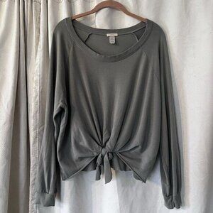 Eberjay Women's Modal Blend Casual Front Knot Long Sleeve Top Sage Gray Size L